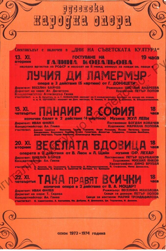 Афиш Лучия ди Ламермур, Панаир в София, Веселата вдовица, Така правят всички